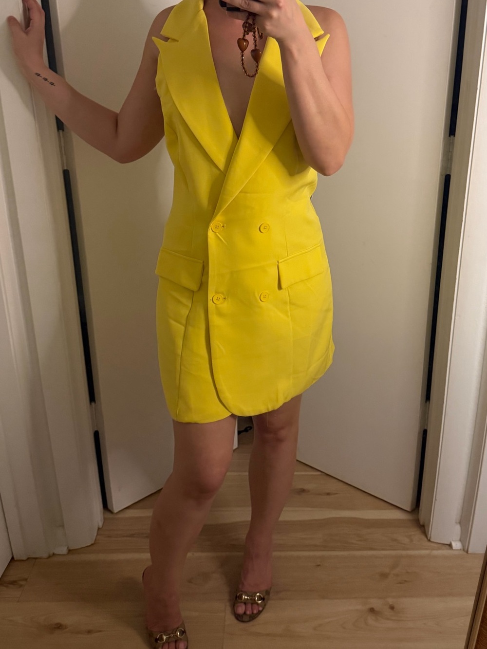 Fashion Nova Doubled Breasted Mini Blazer Dress Yellow
